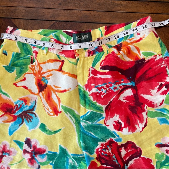Ralph Lauren Floral Linen Hibiscus Cropped Capris - Picture 8 of 10